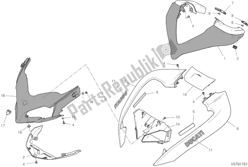 All parts for the Cowling of the Ducati Multistrada 1260 ABS 2018